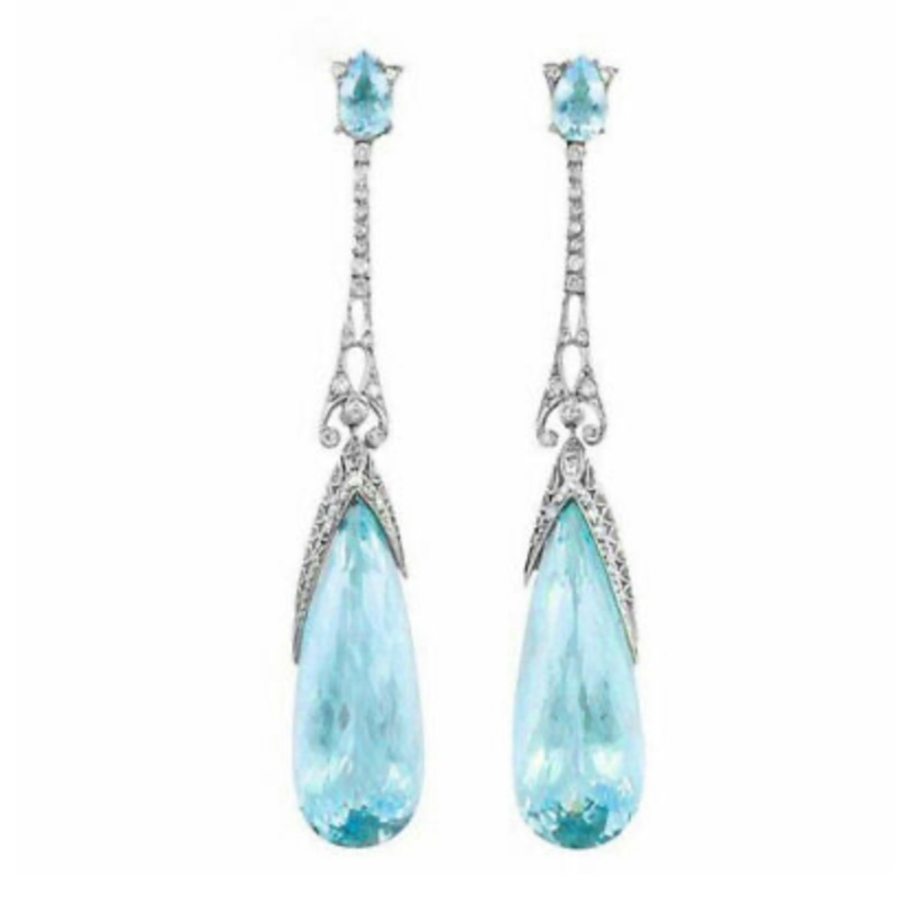 New Elegant Drop Earrings for Women 925 Sterling Silver  Auqamarine A Pair/set